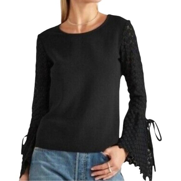 See By Chloe Crochet Knit Bell Sleeve Black Blue Bohemian Top Women's Size Small - Picture 1 of 15